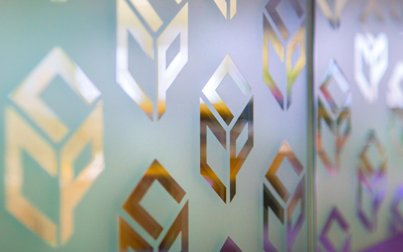 Etched glass panels at Cantab Capital Partners